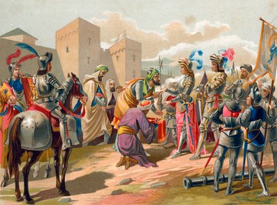 Boabdil surrenders Granada to the Catholic crown by Spanish School